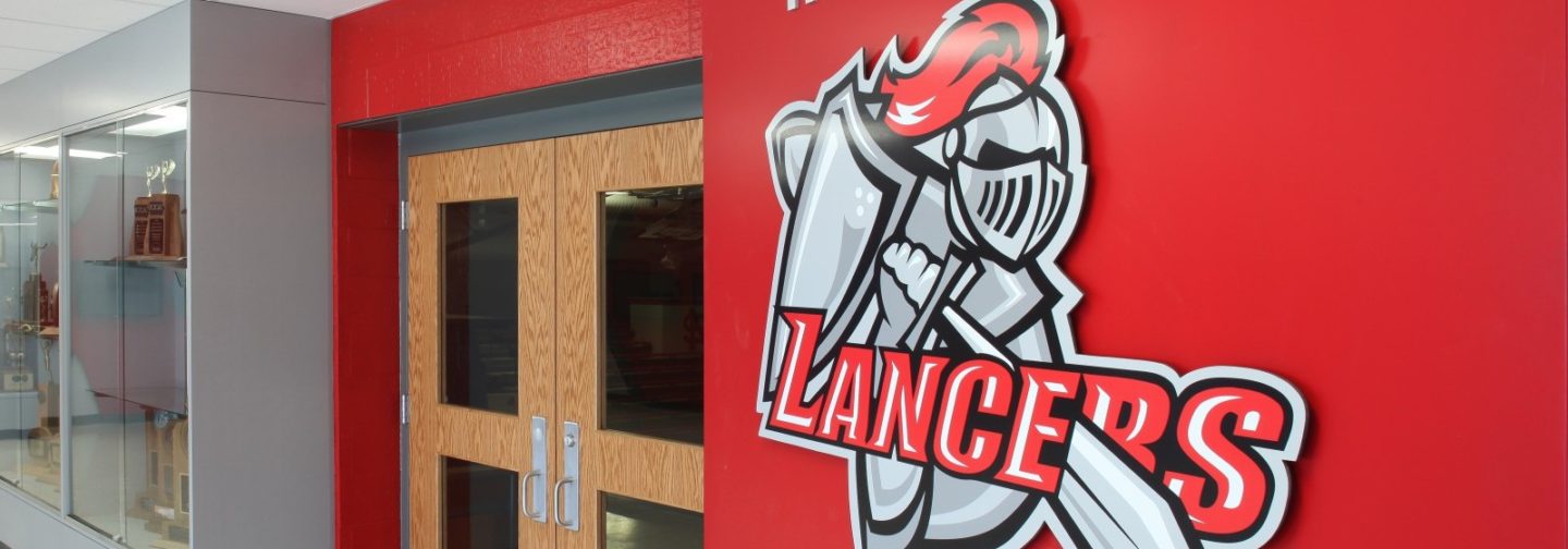 North Scott Lancers logo on a wall