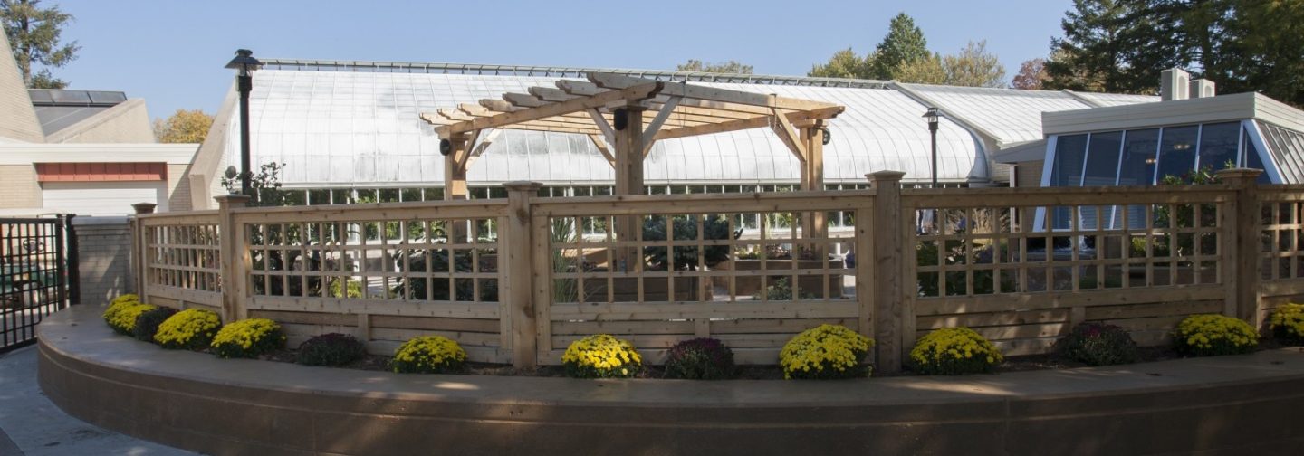 View of a wooden fence around patio garden