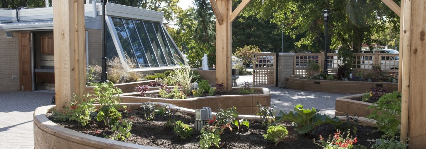 Patio garden from under a canopy