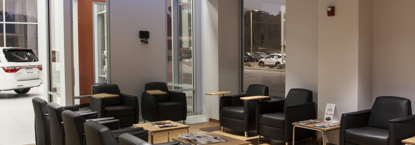 Zimmerman Honda service center waiting area with soft chairs and magazines