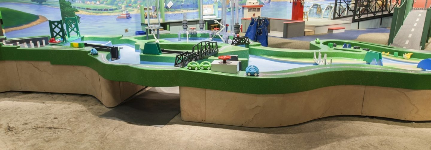 Bettendorf Family Museum interior exhibit room with children's cityscape playset
