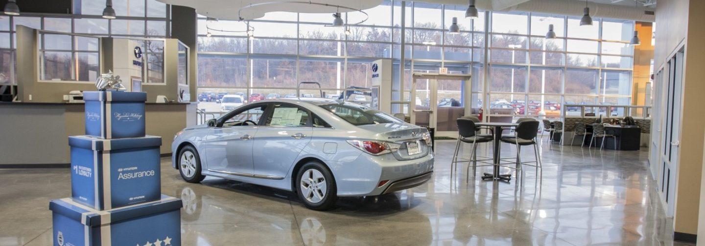 Green Hyundai dealership show floor