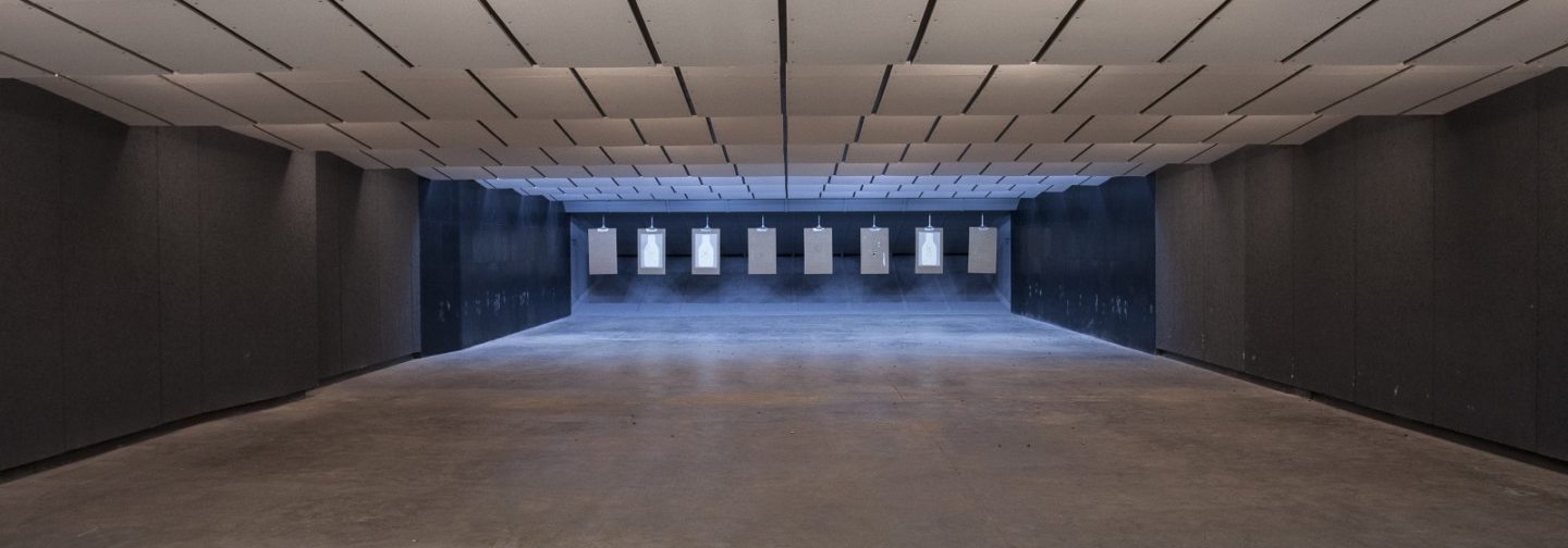 Far view of shooting range and rectangular targets