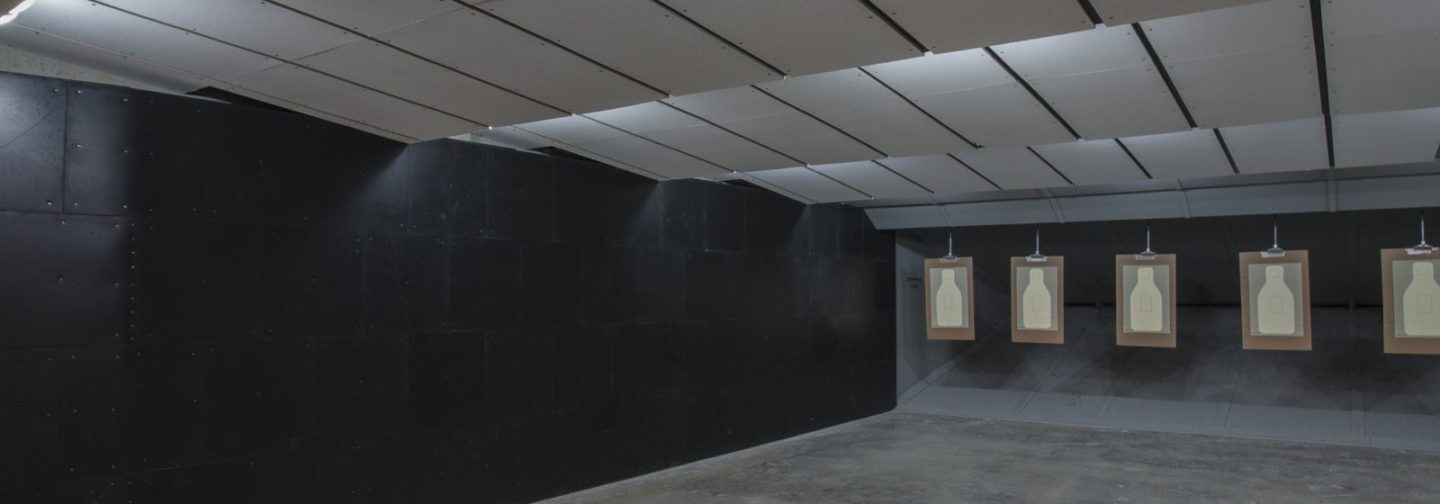 3/4 view of shooting range and rectangular targets