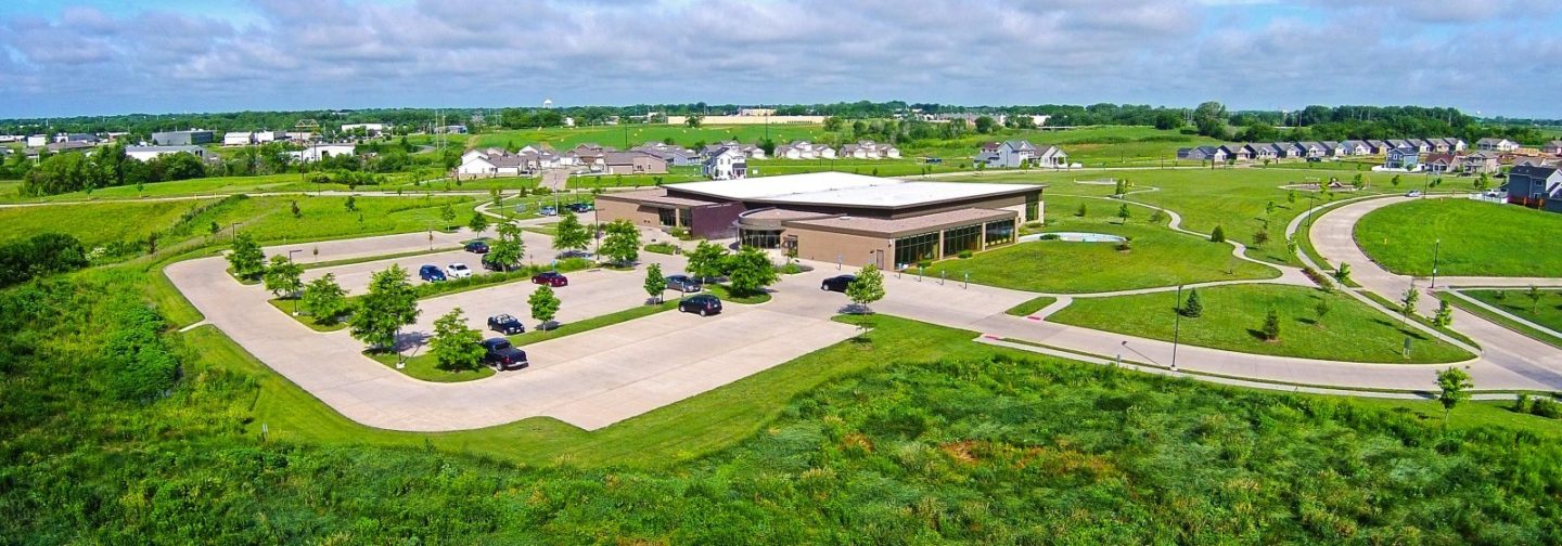 Davenport Public Library Eastern Branch overhead view in summer