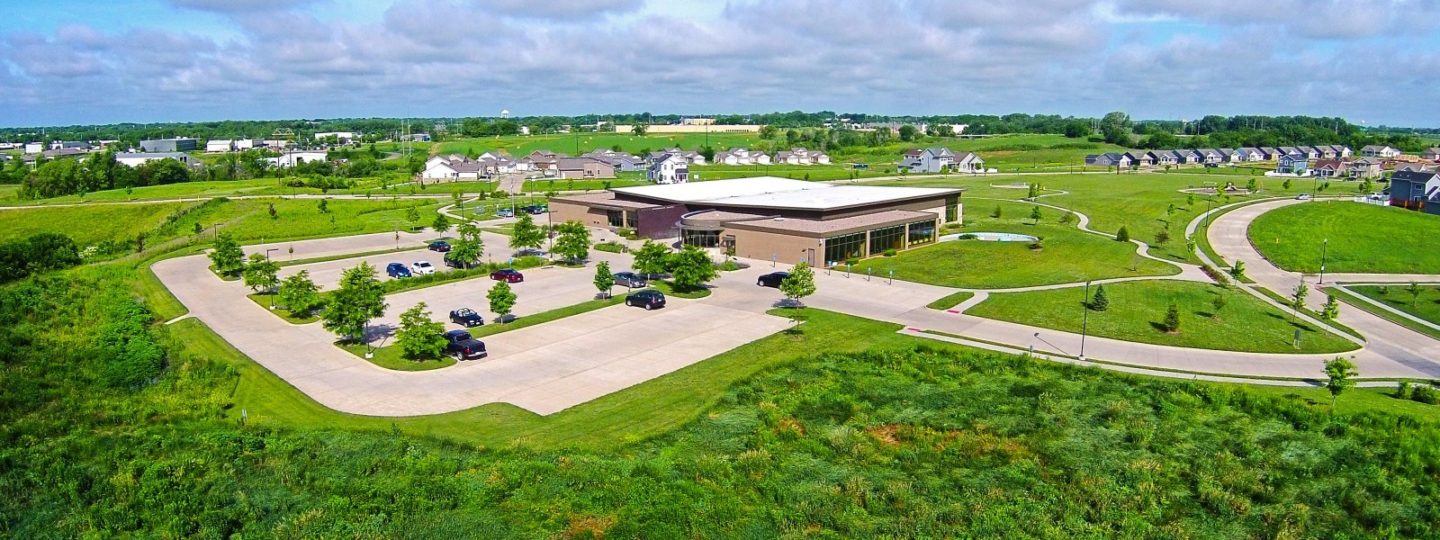 Davenport Public Library Eastern Branch overhead view in summer