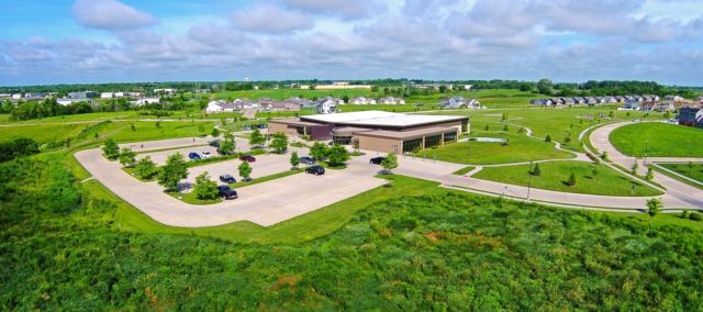 Davenport Public Library Eastern Branch overhead view in summer