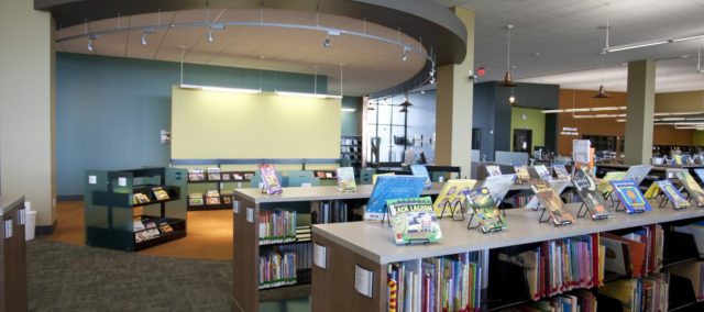 Davenport Public Library Eastern Branch interior bookshelves
