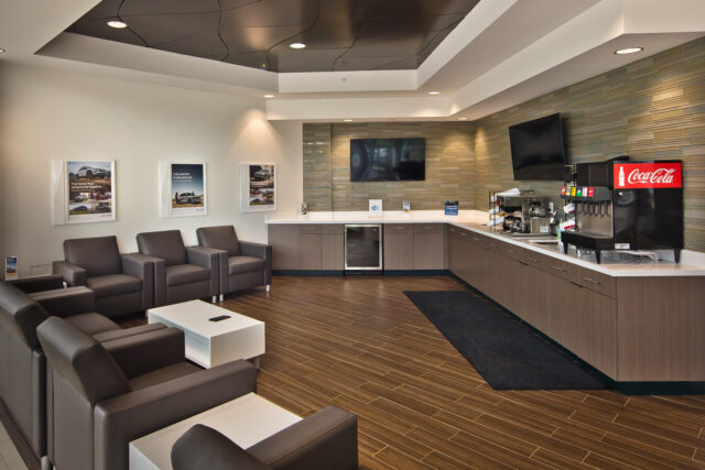 Hyundai dealership kitchen and lounge area