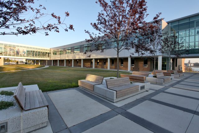 Connecting area to the three buildings on the campus