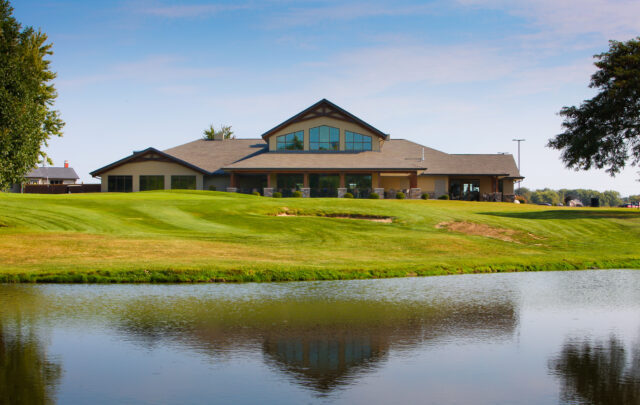 golf course clubhouse view from across the lake