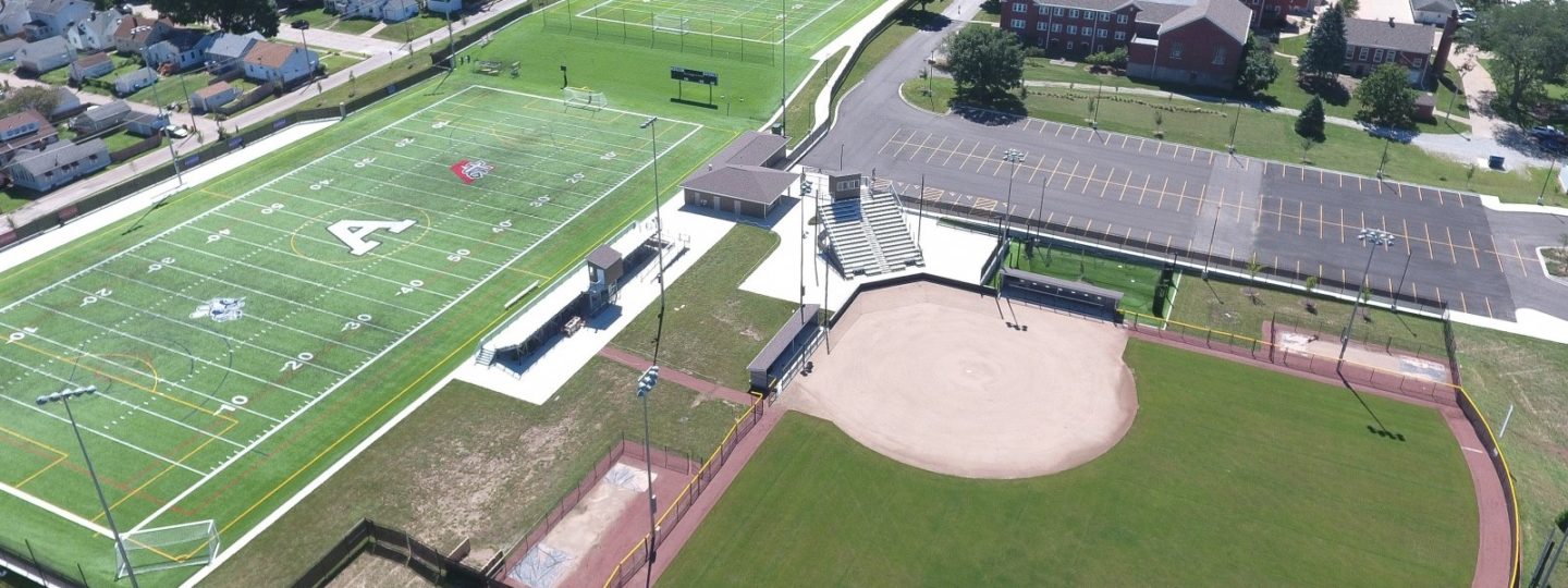 Aerial view of Assumption baseball field