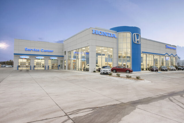 Exterior of dealership at night